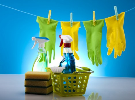 Domestic cleaner working in a SW14 kitchen and living area